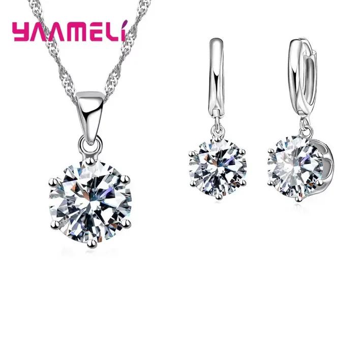 Ensembles de bijoux en argent regardé 925 pour femmes, pendentif en pierre de cristal, collier et boucles d'oreilles pour mariage, patients, pas cher, vente 5A