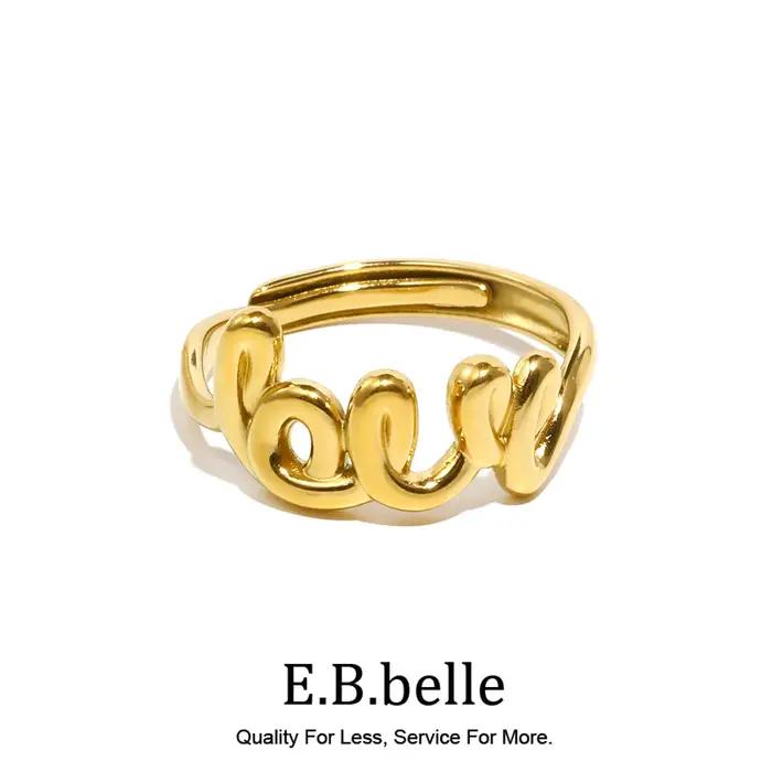 Bague plaquée or 18 carats avec mot amour en acier inoxydable 316L pour femmes occasions spéciales et partys