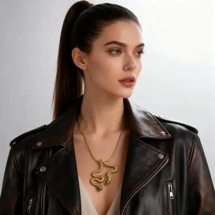 Collier ras du cou bohème en or Double serpent