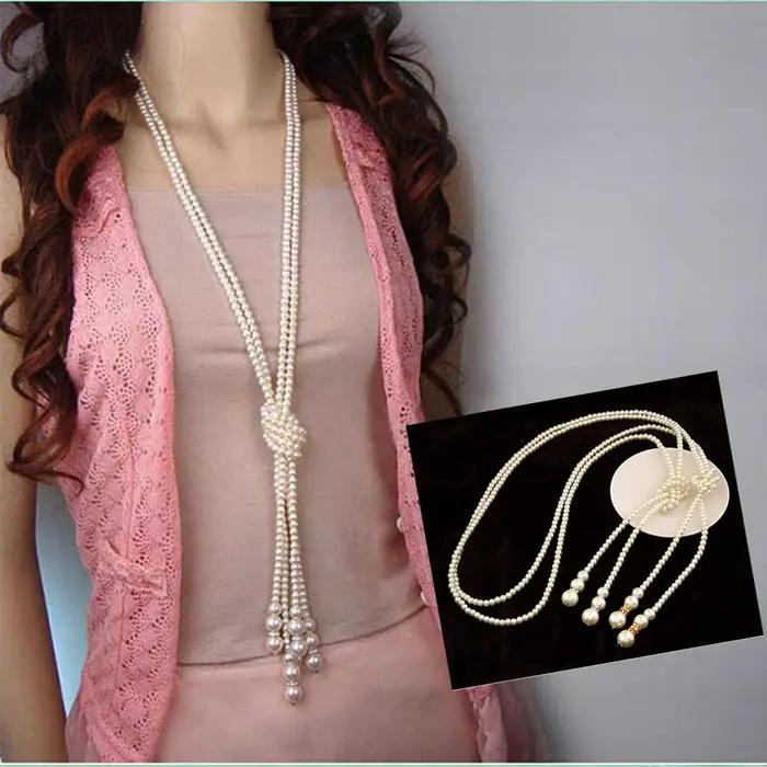 Collier en perles simulées long pour femme élégant style vintage occasions spéciales mariage anniversaire cadeau