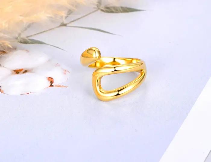 Lokaer – bague géométrique en acier inoxydable plaqué or 18K