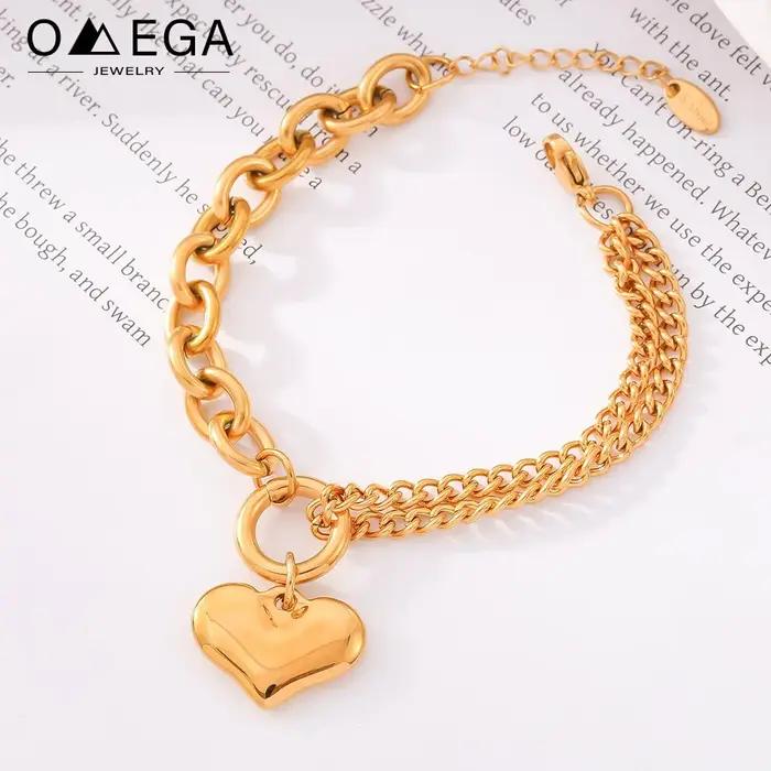 Bracelet chaîne en acier inoxydable pour femmes plaqué or 18 carats