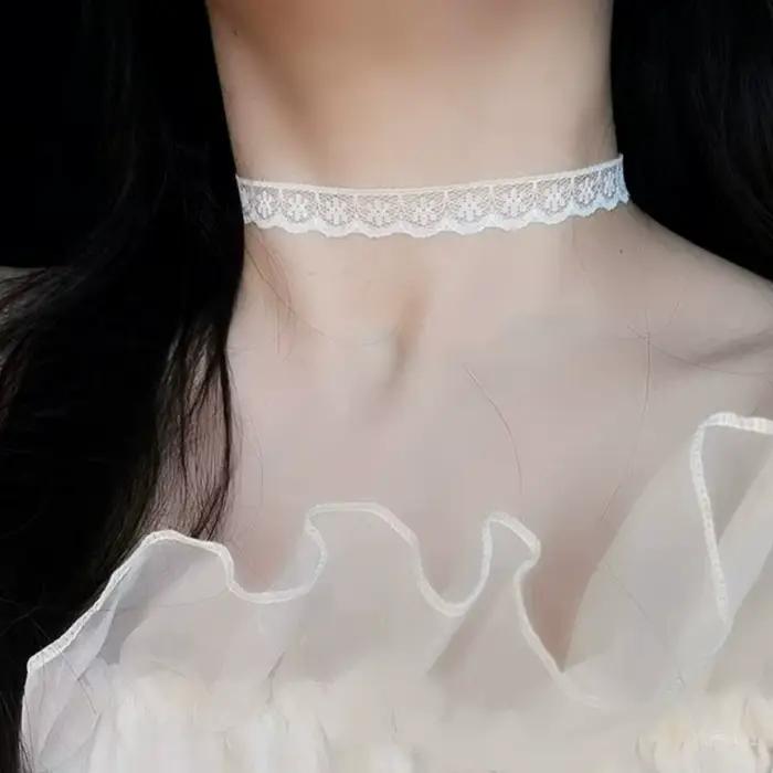 Collier ras du cou court en dentelle pour femme et fille, noir et blanc, tendance, romantique, cadeau pour fête, accessoires de bijoux pour le cou