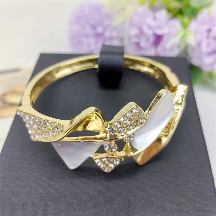 Ensemble de bijoux italien bicolore en or plaqué pour femmes, collier/boucles d'oreilles/bague/bracelet, mariage et fiançailles