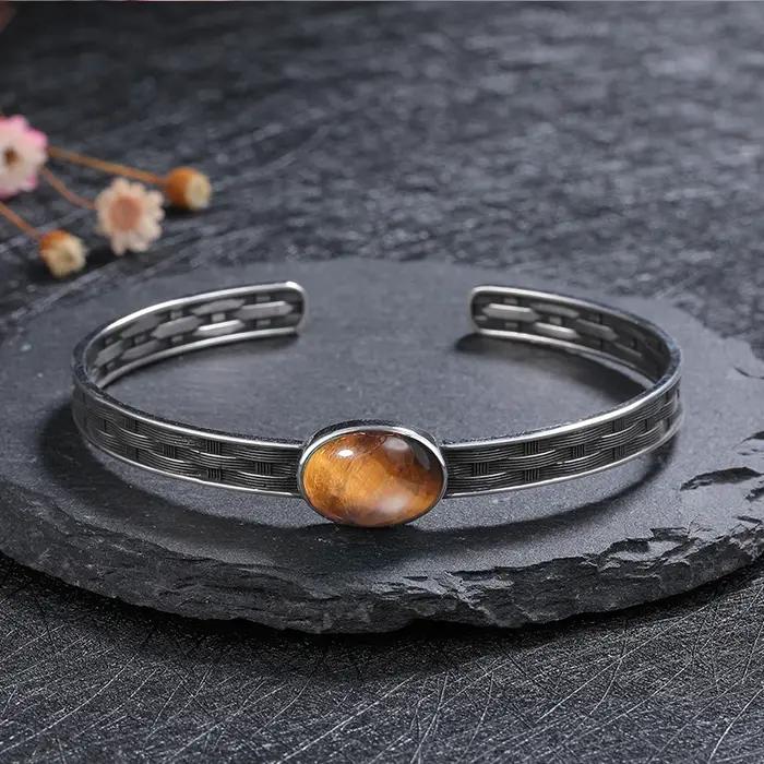 Bracelet en argent Vintage en Labradorite naturelle, œil de tigre, réglable, bijoux fins pour femmes, cadeau de saint valentin