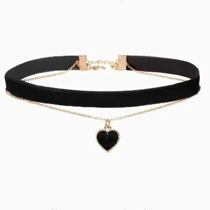 Collier ras du cou avec pendentif en forme de cœur pour femmes et filles