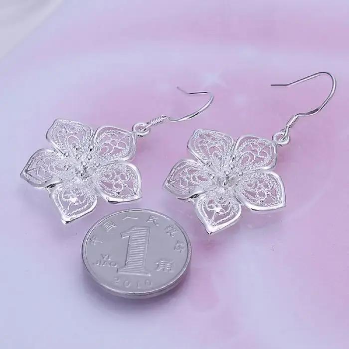 Boucles d'oreilles en argent Sterling 925 fleur élégante pour femmes occasions spéciales soirées élégantes mariage anniversaire