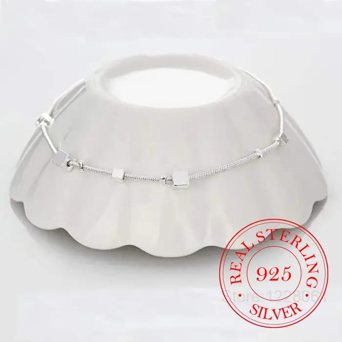 Bracelet de cheville en perles carrées en argent Sterling 925 pour femmes