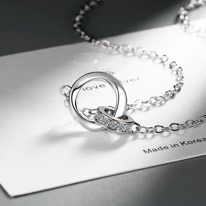 Collier en argent Sterling S925 pour femmes, plein de diamants et Zircon, bague Simple Möbius, chaîne de clavicule