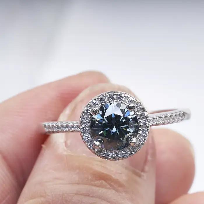 Bague Moissanite Grise en Argent 925 pour Femme