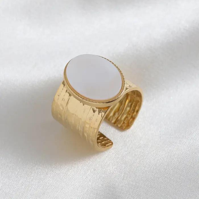 Bagues rétro imperméables en acier inoxydable pour femmes, uniques, de haute qualité, style bohémien, pierre naturelle, larges, ouvertes, bijoux, cadeau de fête, 2025