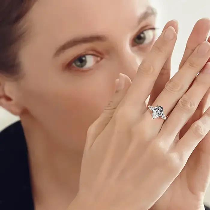Bagues de fiançailles en diamant Moissanite pour femmes, coupe poire, 1/2/3/6Carat, en argent Sterling 925, 3 pierres en forme de goutte d'eau, bague de mariage