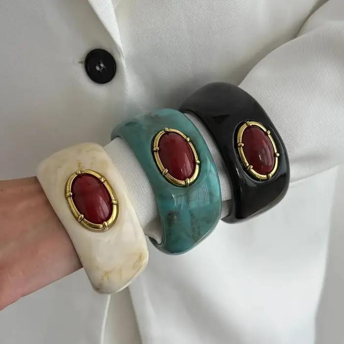Bracelet manchette en résine acrylique géométrique irrégulier PuRui Bohemia pour femmes