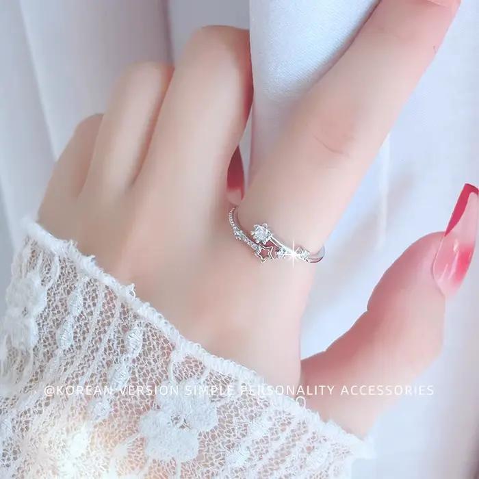 Bagues en argent sterling 925 serties de zirconium blanc pour femmes, élégantes bagues de cocktail pour mariage et occasions spéciales