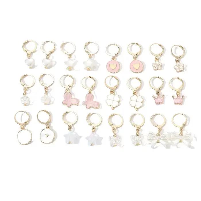 Boucles d'oreilles en alliage de fer motif cœur papillon et fleur pour femmes élégantes et romantiques occasions quotidiennes et spéciales