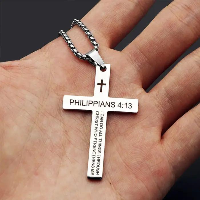 Collier pendentif croix verset de la Bible chrétienne