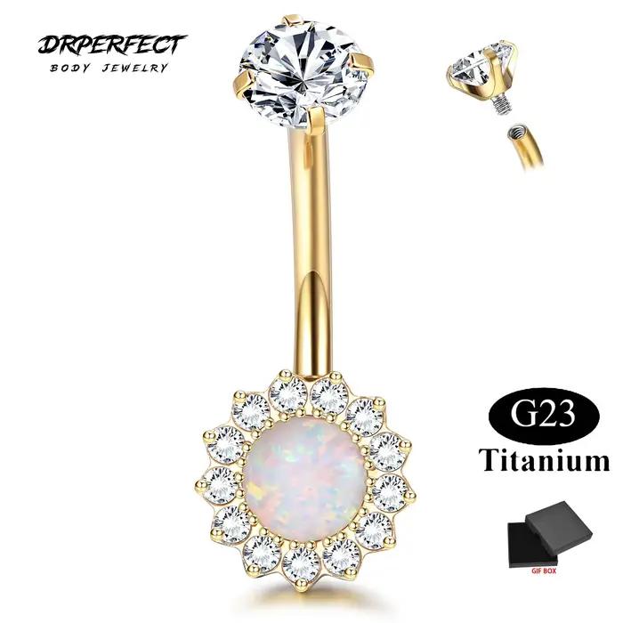 Anneau de nombril en titane G23 opale de zircone cubique plaqué or pour femmes occasions spéciales sublimer votre nombril avec élégance