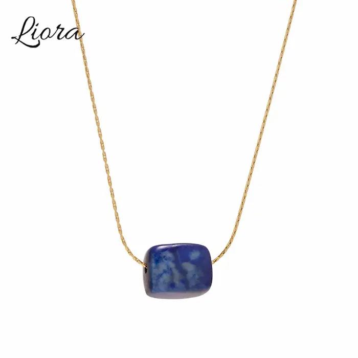 Pendentif carré malachite lapis lazuli turquoise en acier inoxydable plaqué or véritable pour femmes occasions spéciales bijoux cadeau