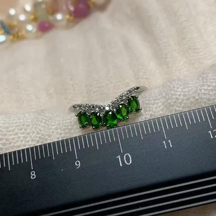 Bague Diopside naturelle Simple de luxe pour femmes