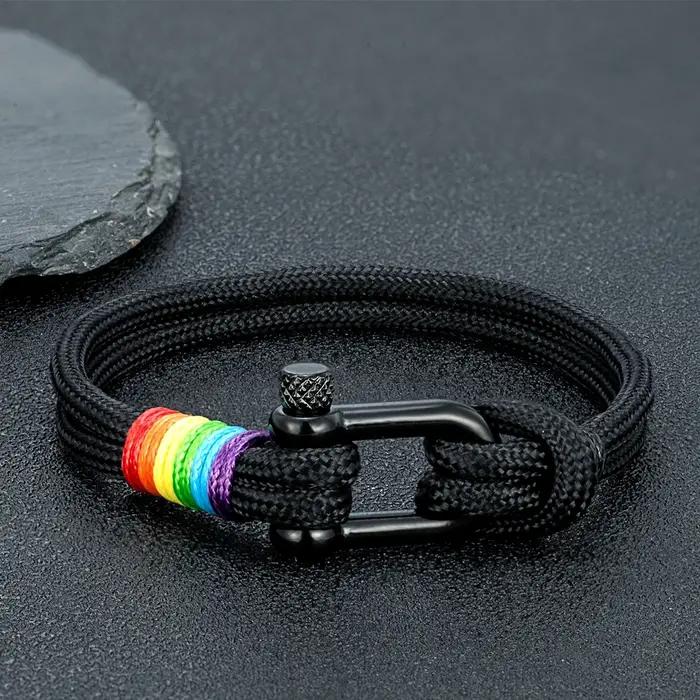 Bracelet en ULarc-en-ciel tressée multicolore pour couple, bracelets unisexes avec structure en U, p