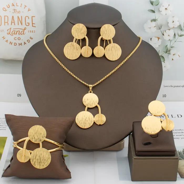 Itlaian-Ensemble de Bijoux en Or pour Femme, Collier, Boucles d'Oreilles, Bracelet, Bague, Cadeau de