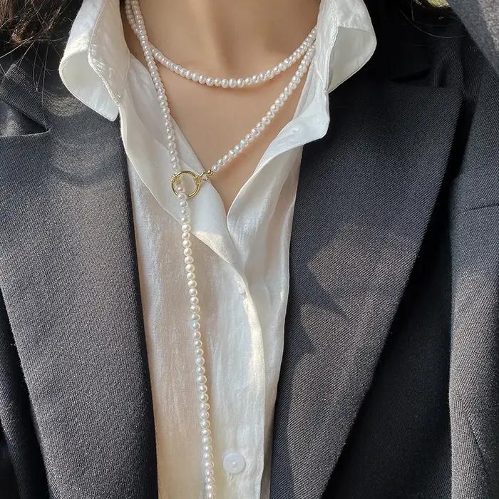 Collier de perles d'eau douce naturelles blanches véritables pour femme