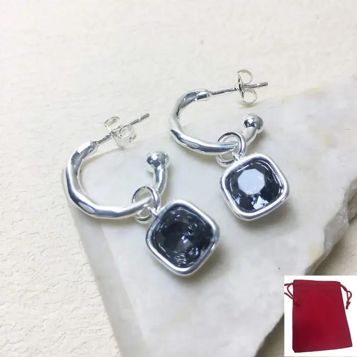 Boucles d'oreilles géométriques en cristal noir et argent pour femmes, accessoires de bijoux, cadeaux de Festival, offre spéciale d'été 2025
