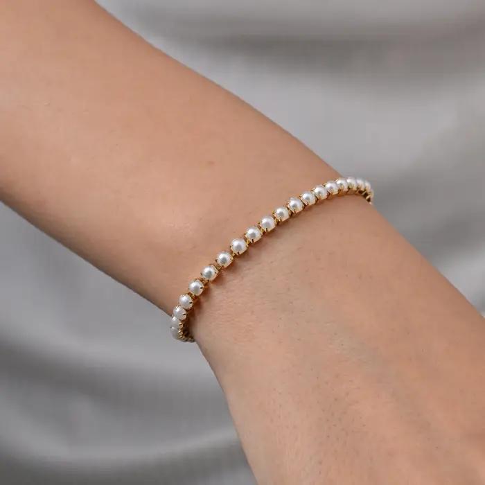 Bracelet de tennis en acier inoxydable à maillons géométriques et cubic zirconia pour femme