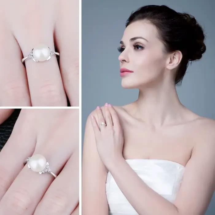 8mm Perle De Culture D'eau Douce 925 Bagues en Argent Sterling pour Les Femmes de Fiançailles Bague Tendance Cadeau De