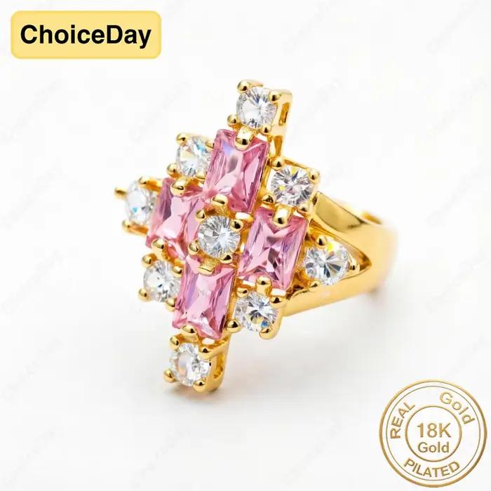 Bague en zircon rose luxueuse et exquise plaquée or 18 carats