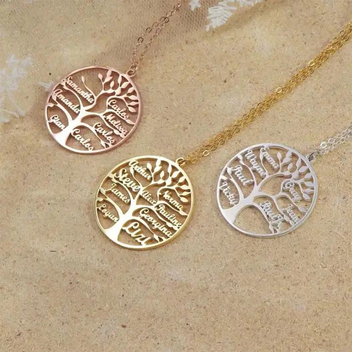 Collier personnalisé avec nom d'arbre de vie pour femmes personnalisé occasion spéciale cadeau anniversaire mère enfant famille pendentif acier inoxydable doré