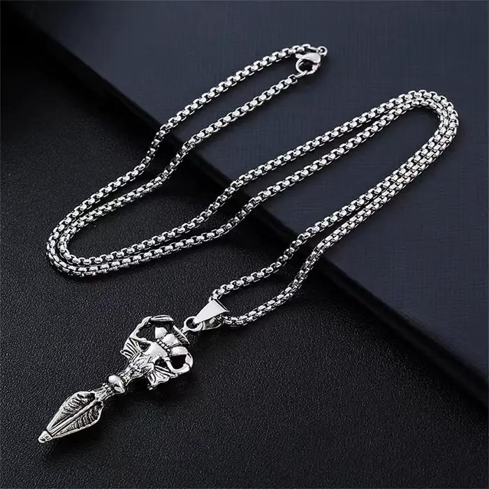 Collier pendentif bouddhiste tibétain Vajra, en acier titane, Om Mani Padme Hum, breloque avec accents en cristal, bijoux de guerrier spirituel
