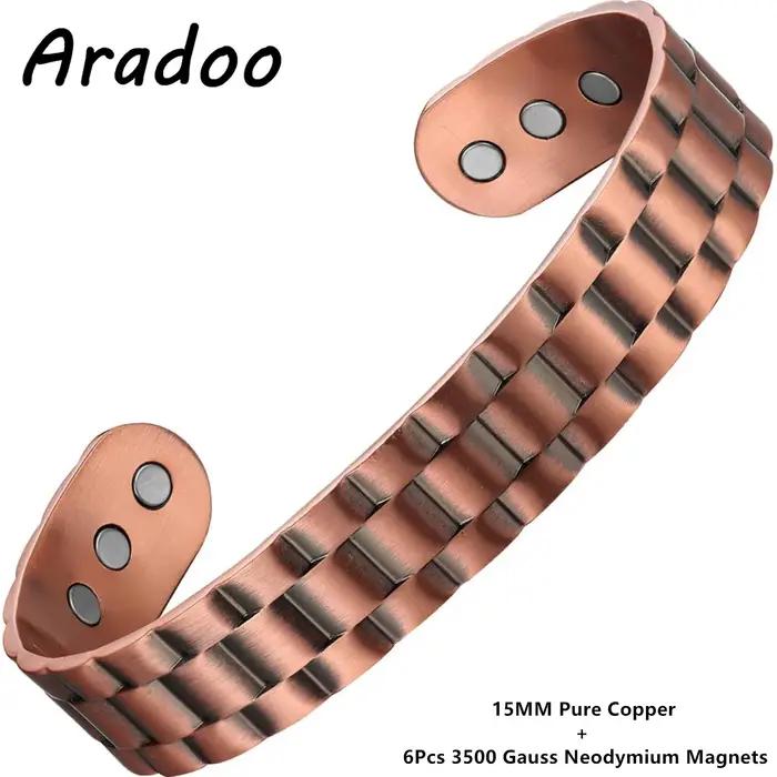 ARADOO – Bracelet manchette Vintage en cuivre pur, motif Floral, avec thérapie magnétique Gauss, ouv