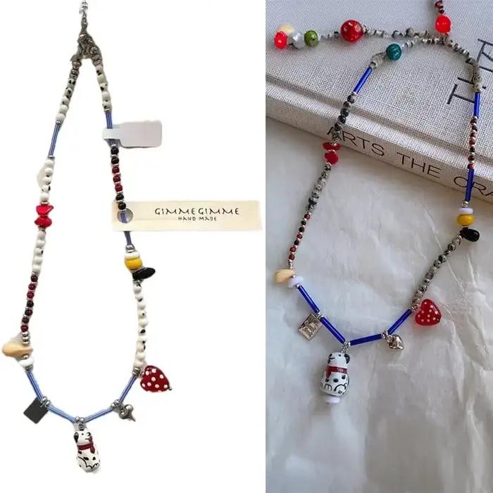 Collier de chiot dalmatien en perles noires et blanches, ras du cou fait à la main, pendentif de chiot, mignon, bijoux pour amoureux des chiens