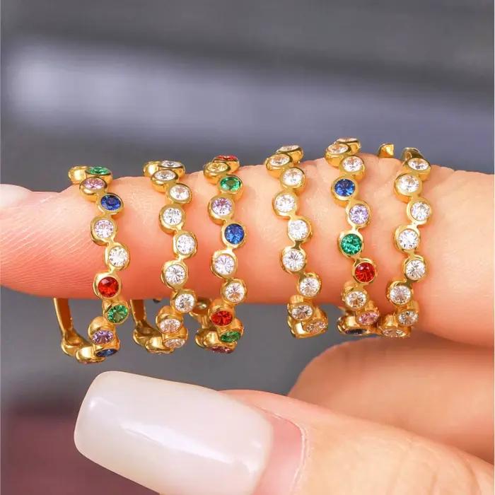 Bagues bohémiennes réglables en acier inoxydable plaqué or 18 carats incrustées de zircon multicolore pour femmes occasions spéciales