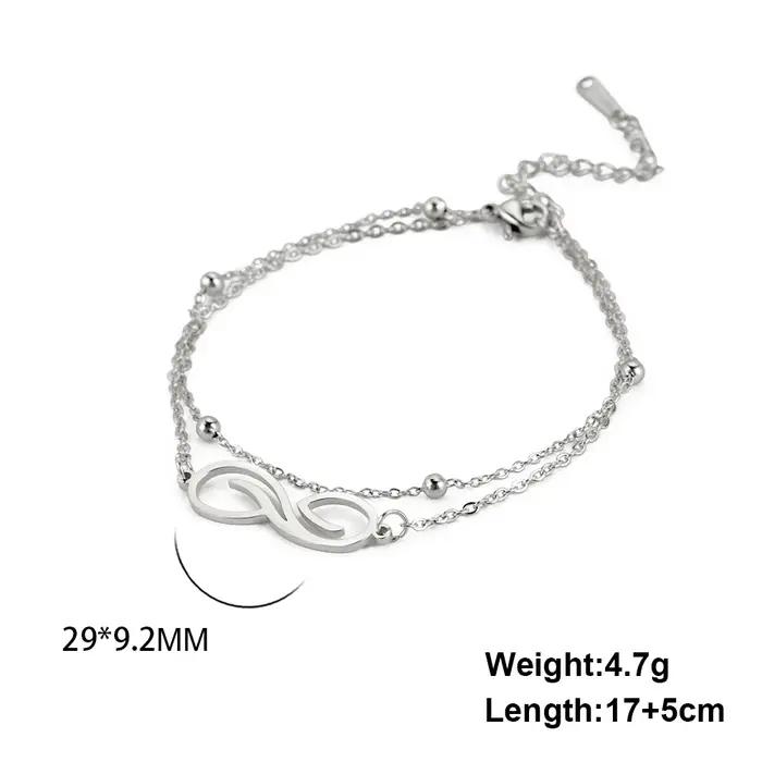 Skyrim – Bracelet symbole infini en acier inoxydable pour femmes, symbole géométrique minimaliste, chaîne de perles Double couche, bijoux cadeau pour Couple