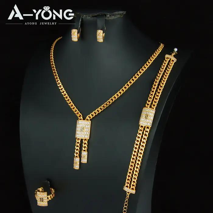 Parure de bijoux en zircone plaquée or 24 carats style italien et hip hop pour femmes arabes occasions spéciales et fêtes