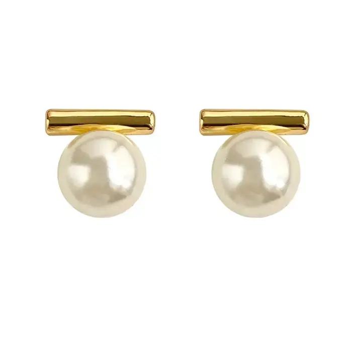 Boucles d'oreilles rondes en perles argentées pour femmes