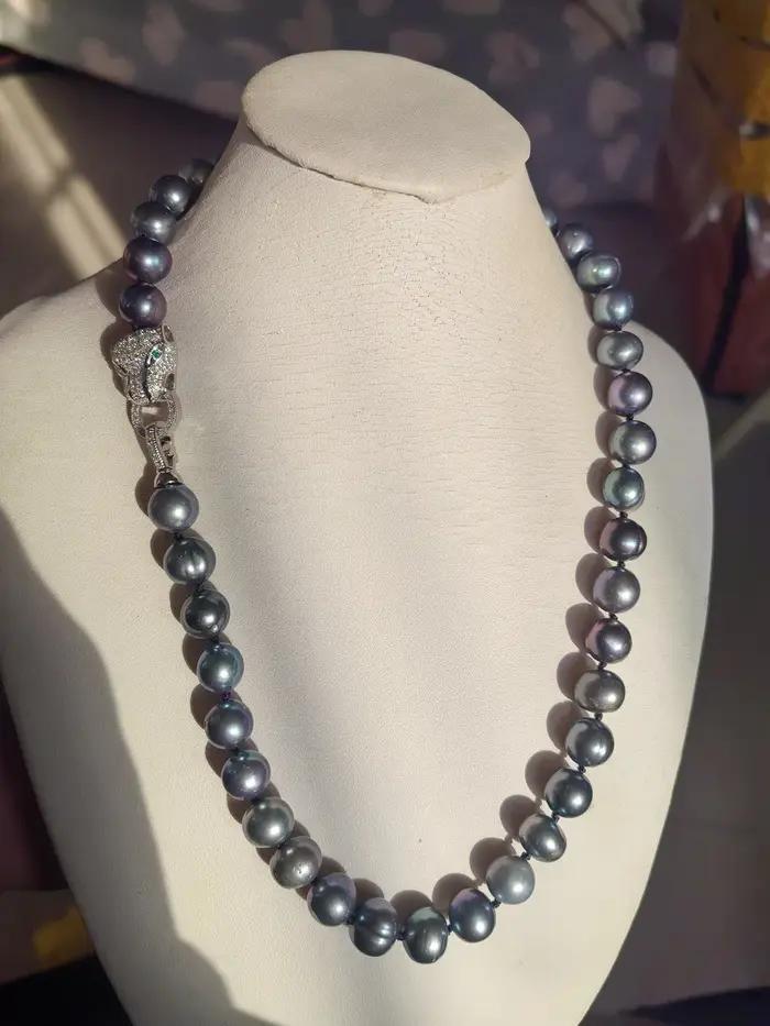 Long baroque AAAA + 11-12mm eau de mer naturelle tahitienne noir bleu collier de perles 925s 36 pouces 18