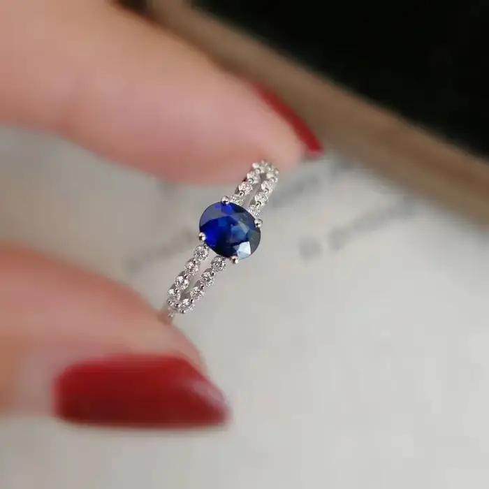 Bague saphir diamant incrusté d'argent 925 pour femme