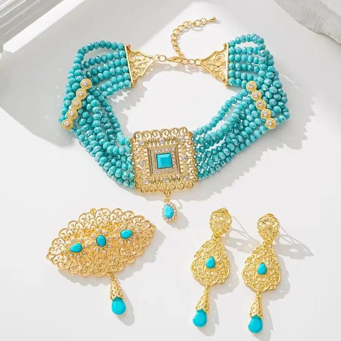 Ensemble de collier ras du cou plaqué or pour femmes, fait à la main, bijoux de mariée musulmans du