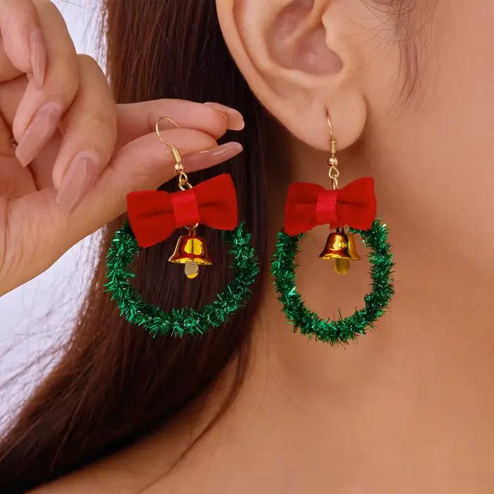 Mode rouge vert noël boucles d'oreilles femmes Bijoux arbre de noël cloche couronne étoile nœud papillon balancent goutte nouvel an oreille cadeau Bijoux