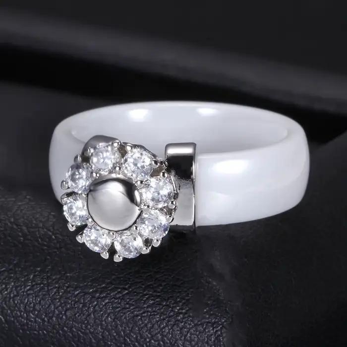 Bagues en céramique noire et blanche pour femmes, matiques de fiançailles en acier inoxydable, matiques d'amour élégantes, bijoux en céramique
