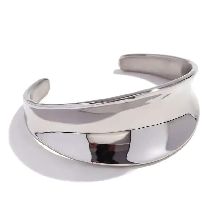 E.B.belle-Bracelet à Ouverture Géométrique Concave Tridimensionnelle Lisse, Acier Inoxydable Plaqué