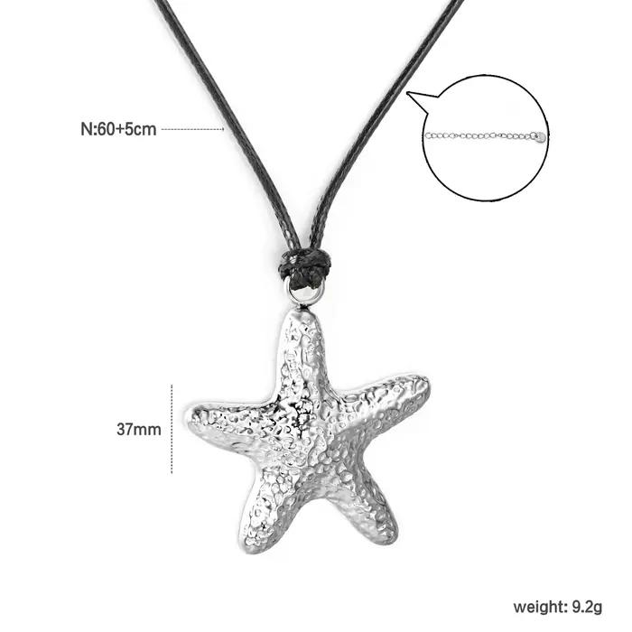 LUXUKISSKIDS Collier Bohème Y2K avec Pendentif Grande Étoile de Mer Texturée, Chaîne en Corde, Accessoire Élégant pour Femme, Idéal Plage et Été