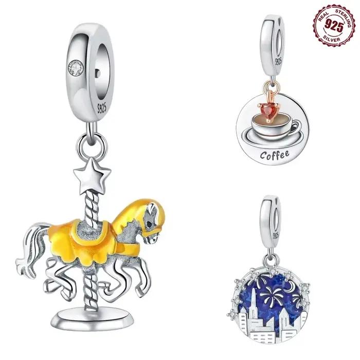 Pendentif en forme de carrousel en argent Sterling 925 véritable