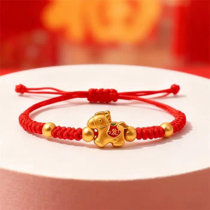 Bracelet en corde tressée rouge porte-bonheur pour femmes année du cheval 2026 style chinois bijoux de bénédiction nouvel an cadeau occassionnels