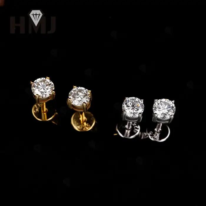 Boucles d'oreilles clous en diamant taille ronde 3mm 4mm en argent sterling 925 plaqué or 18 carats
