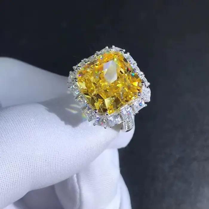 Bague de Cocktail WUIHA en Argent Sterling 925 Saphir Blanc et Diamants Haute Teneur en Carbone Pour Soirées et Occasions Spéciales