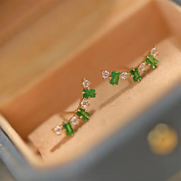 Boucle d'oreille en argent Sterling 925 et Zircon émeraude plaqué or